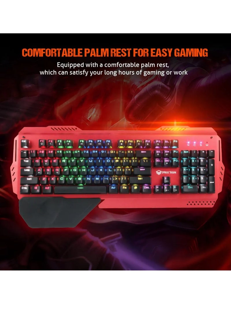 Meetion Full Key Anti-ghosting Metal Mechanical Keyboard MK20 Full keys Anti-ghosting Colorful LED Back lightly customizable High-quality macro mechanical switches (Red)