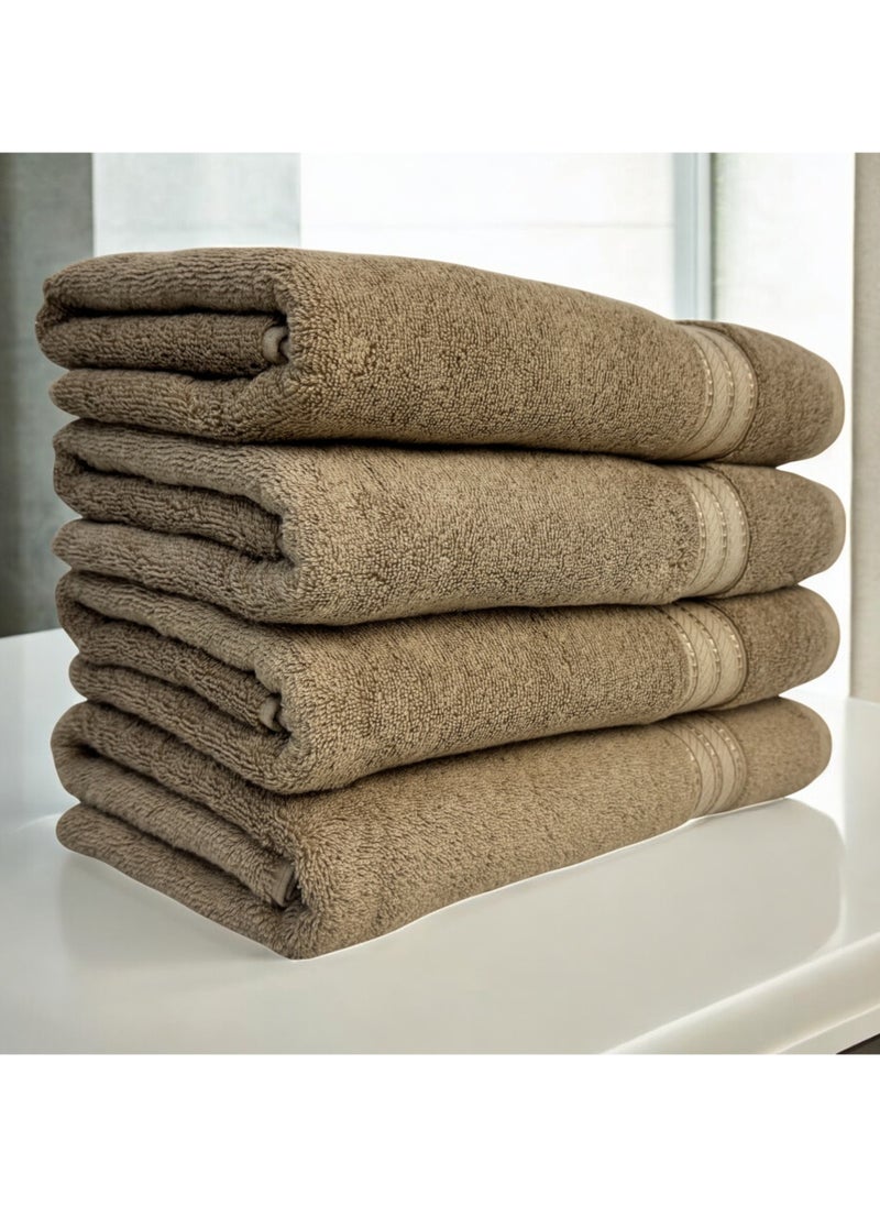 Kassino Premium Bath Towels Set - (4 Pack, 70x140 cm), 580 GSM Bath Towel,100% Combed Cotton, Soft & Quick-Dry Towels for Bathroom, Highly Absorbent, Double Stitched Hotel Quality Towels | Beige