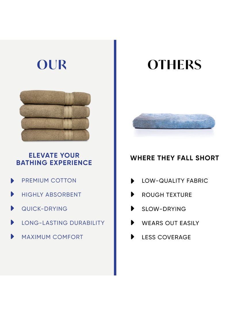 Kassino Premium Bath Towels Set - (4 Pack, 70x140 cm), 580 GSM Bath Towel,100% Combed Cotton, Soft & Quick-Dry Towels for Bathroom, Highly Absorbent, Double Stitched Hotel Quality Towels | Beige