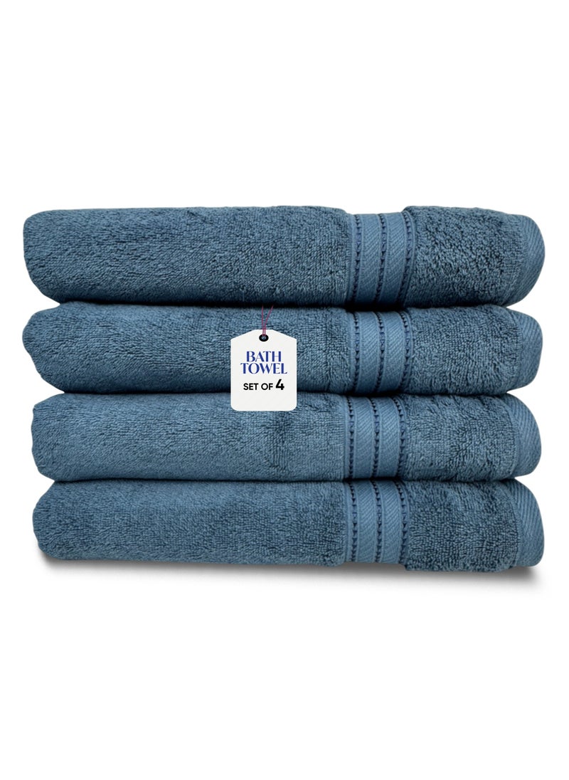 Kassino Premium Bath Towels Set - (4 Pack, 70x140 cm), 580 GSM Bath Towel,100% Combed Cotton, Soft & Quick-Dry Towels for Bathroom, Highly Absorbent, Double Stitched Hotel Quality Towels | China Blue