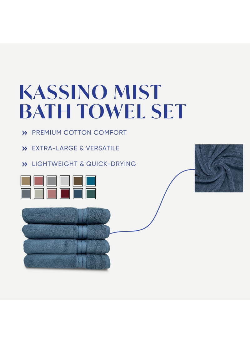 Kassino Premium Bath Towels Set - (4 Pack, 70x140 cm), 580 GSM Bath Towel,100% Combed Cotton, Soft & Quick-Dry Towels for Bathroom, Highly Absorbent, Double Stitched Hotel Quality Towels | China Blue