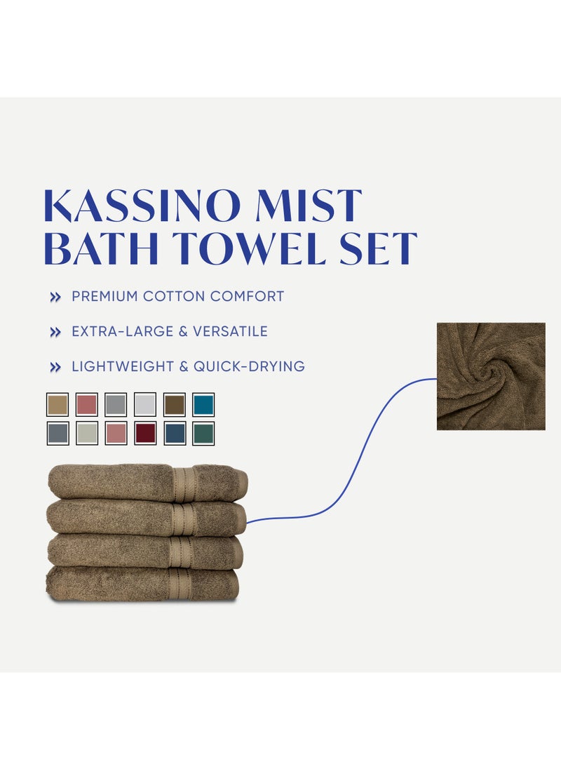 Kassino Premium Bath Towels Set - (4 Pack, 70x140 cm), 580 GSM Bath Towel,100% Combed Cotton, Soft & Quick-Dry Towels for Bathroom, Highly Absorbent, Double Stitched Hotel Quality Towels | Brown