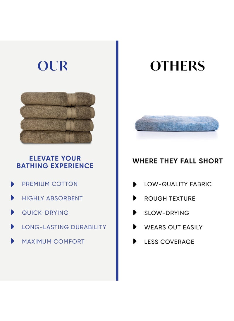 Kassino Premium Bath Towels Set - (4 Pack, 70x140 cm), 580 GSM Bath Towel,100% Combed Cotton, Soft & Quick-Dry Towels for Bathroom, Highly Absorbent, Double Stitched Hotel Quality Towels | Brown