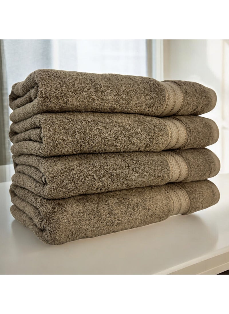 Kassino Premium Bath Towels Set - (4 Pack, 70x140 cm), 580 GSM Bath Towel,100% Combed Cotton, Soft & Quick-Dry Towels for Bathroom, Highly Absorbent, Double Stitched Hotel Quality Towels | Brown