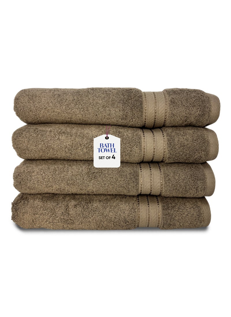 Kassino Premium Bath Towels Set - (4 Pack, 70x140 cm), 580 GSM Bath Towel,100% Combed Cotton, Soft & Quick-Dry Towels for Bathroom, Highly Absorbent, Double Stitched Hotel Quality Towels | Brown