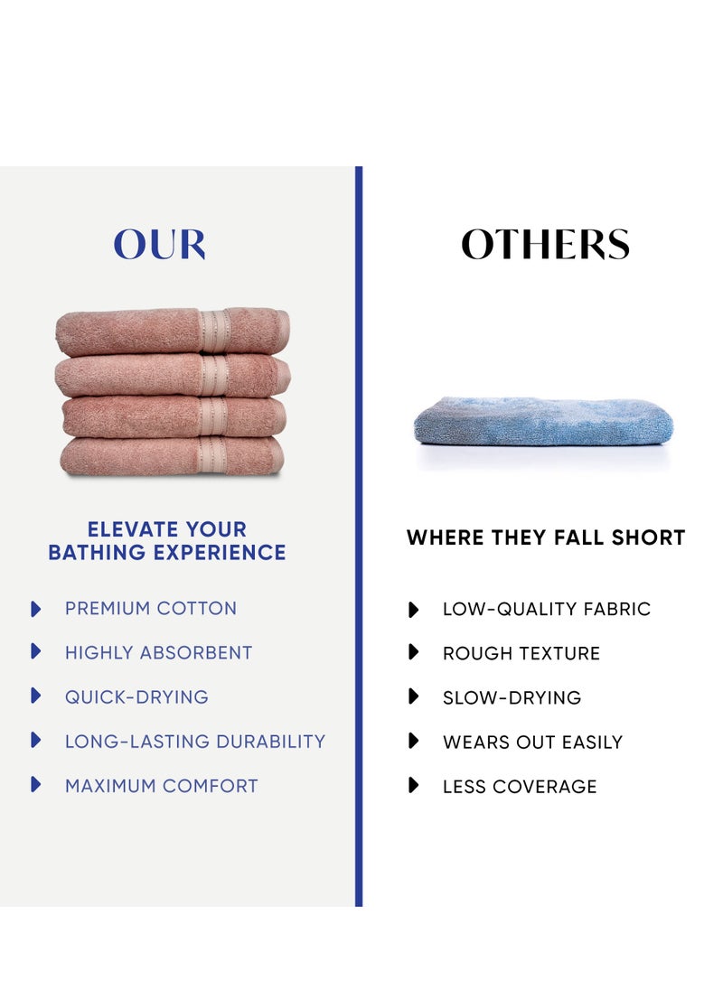 Kassino Premium Bath Towels Set - (4 Pack, 70x140 cm), 580 GSM Bath Towel,100% Combed Cotton, Soft & Quick-Dry Towel for Bathroom, Highly Absorbent, Double Stitched Hotel Quality Towels | Evening Sand