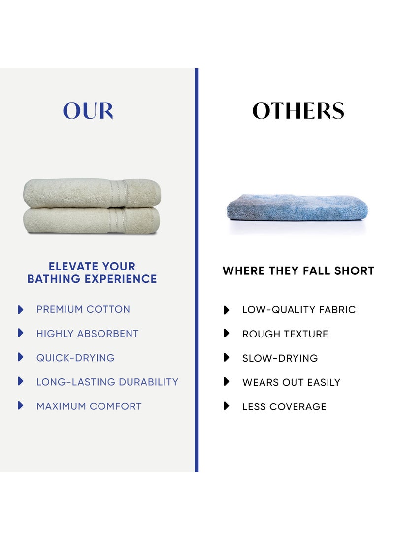 Kassino Premium Bath Towels Set - (2 Pack, 70x140 cm), 580 GSM Bath Towel,100% Combed Cotton, Soft & Quick-Dry Towels for Bathroom, Highly Absorbent, Double Stitched Hotel Quality Towels | Ivory