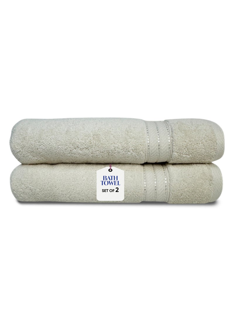 Kassino Premium Bath Towels Set - (2 Pack, 70x140 cm), 580 GSM Bath Towel,100% Combed Cotton, Soft & Quick-Dry Towels for Bathroom, Highly Absorbent, Double Stitched Hotel Quality Towels | Ivory
