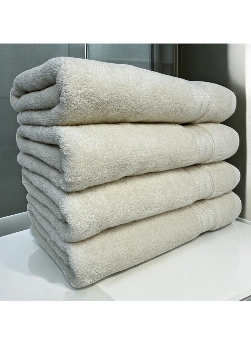 Kassino Premium Bath Towels Set - (4 Pack, 70x140 cm), 580 GSM Bath Towel,100% Combed Cotton, Soft & Quick-Dry Towels for Bathroom, Highly Absorbent, Double Stitched Hotel Quality Towels | Ivory
