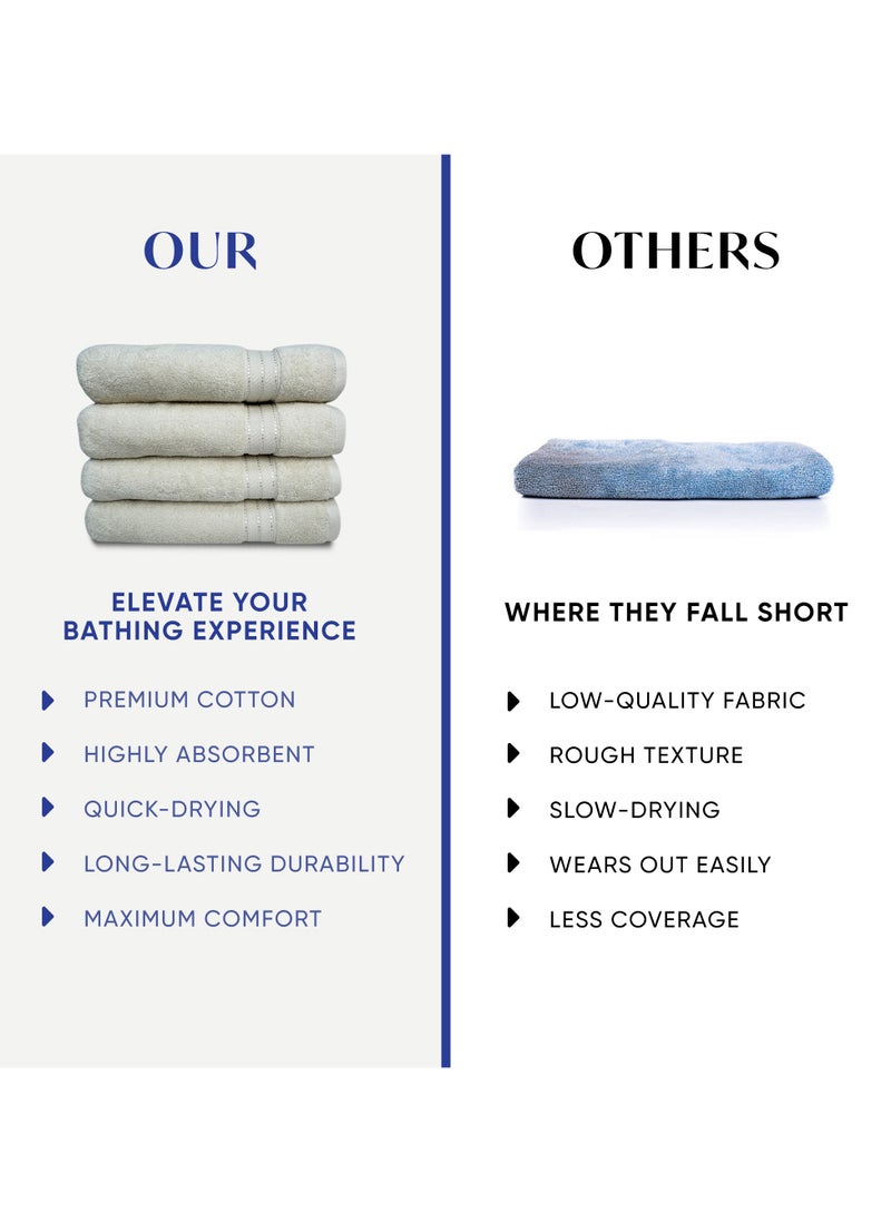 Kassino Premium Bath Towels Set - (4 Pack, 70x140 cm), 580 GSM Bath Towel,100% Combed Cotton, Soft & Quick-Dry Towels for Bathroom, Highly Absorbent, Double Stitched Hotel Quality Towels | Ivory