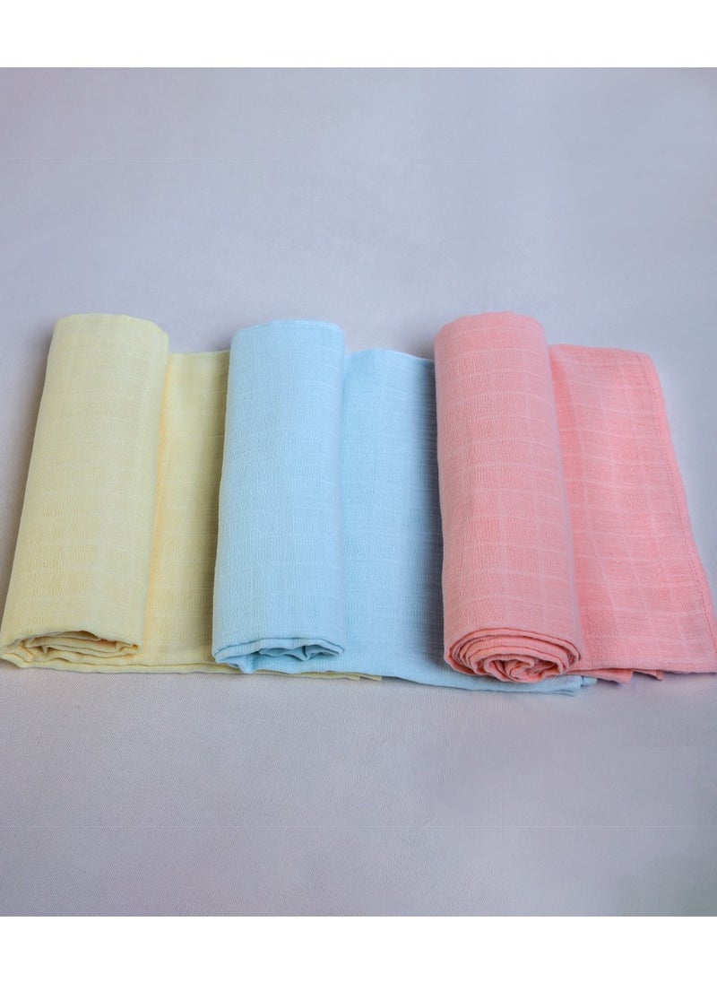 Baby Swaddle Set 3-Pieces Baby Cover, Soft & Breathable Baby Cloth, Perfect for Sleep & Cuddles, Multi-function Baby Blanket for Age 0+ months - Peach Solid/Blue Solid/Yellow Solid Collection