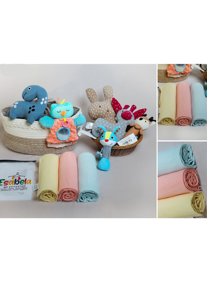 Baby Swaddle Set 3-Pieces Baby Cover, Soft & Breathable Baby Cloth, Perfect for Sleep & Cuddles, Multi-function Baby Blanket for Age 0+ months - Peach Solid/Blue Solid/Yellow Solid Collection