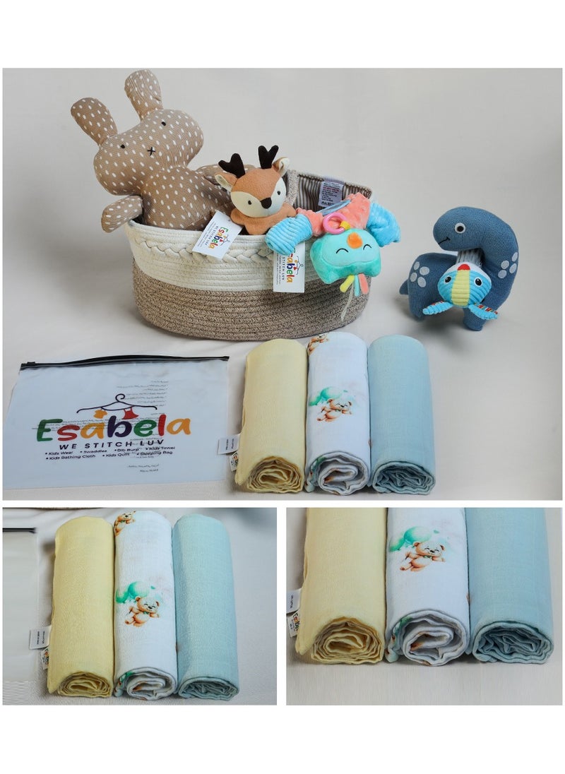 Baby Swaddle Set 3-Pieces Baby Cover, Soft & Breathable Baby Cloth, Perfect for Sleep & Cuddles, Multi-function Baby Blanket for Age 0+ months - Dinosaurs/Cloud & Star/Green Teddy Collection