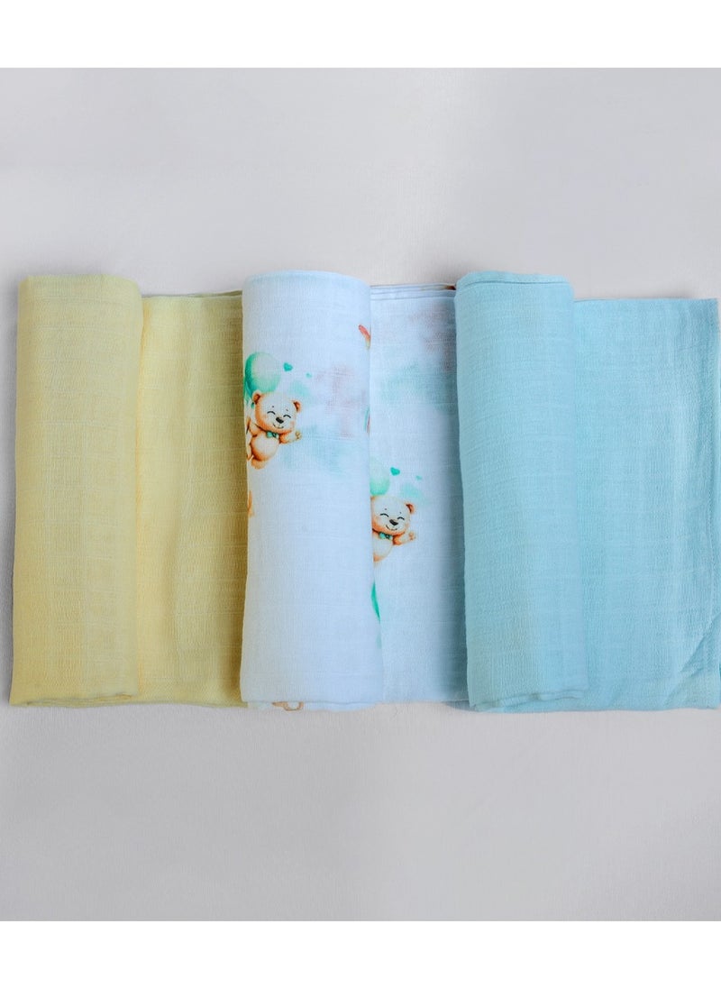 Baby Swaddle Set 3-Pieces Baby Cover, Soft & Breathable Baby Cloth, Perfect for Sleep & Cuddles, Multi-function Baby Blanket for Age 0+ months - Dinosaurs/Cloud & Star/Green Teddy Collection