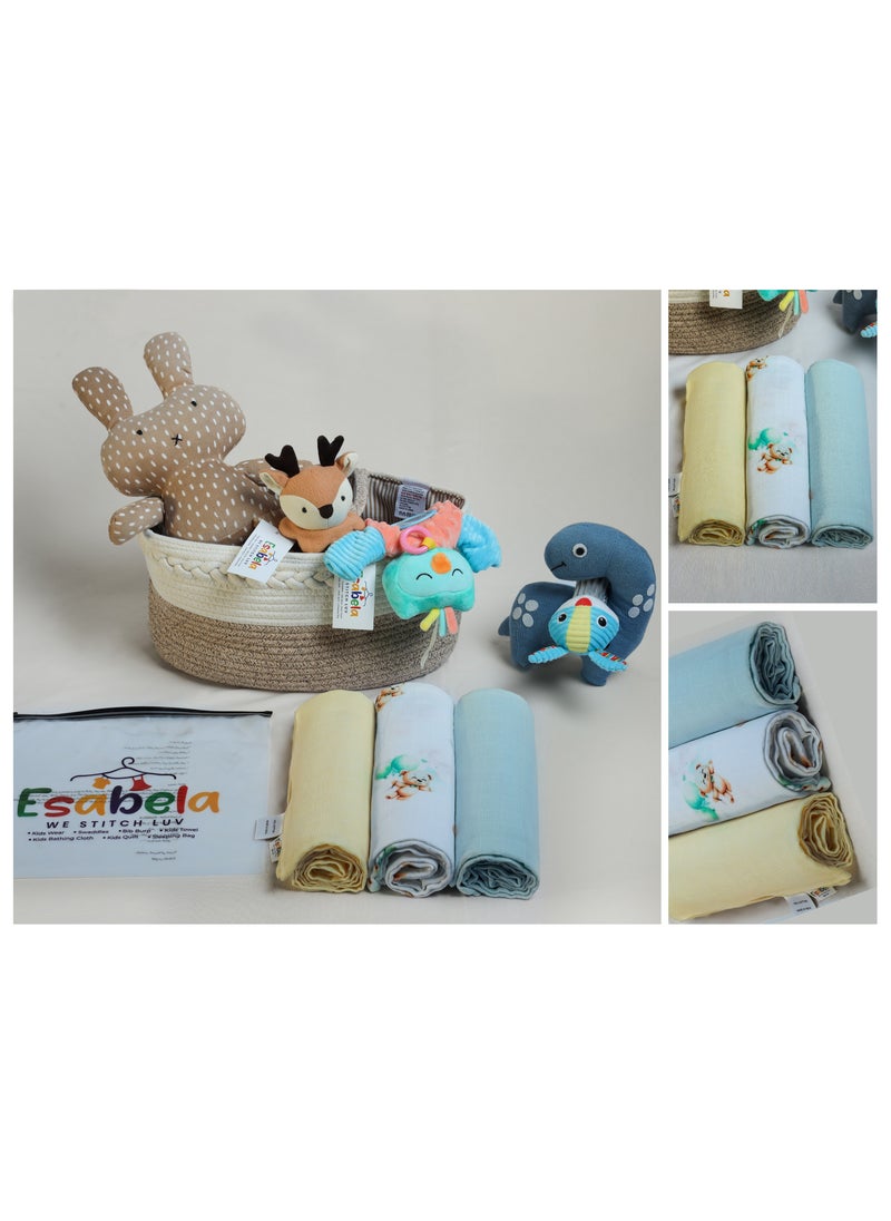 Baby Swaddle Set 3-Pieces Baby Cover, Soft & Breathable Baby Cloth, Perfect for Sleep & Cuddles, Multi-function Baby Blanket for Age 0+ months - Dinosaurs/Cloud & Star/Green Teddy Collection