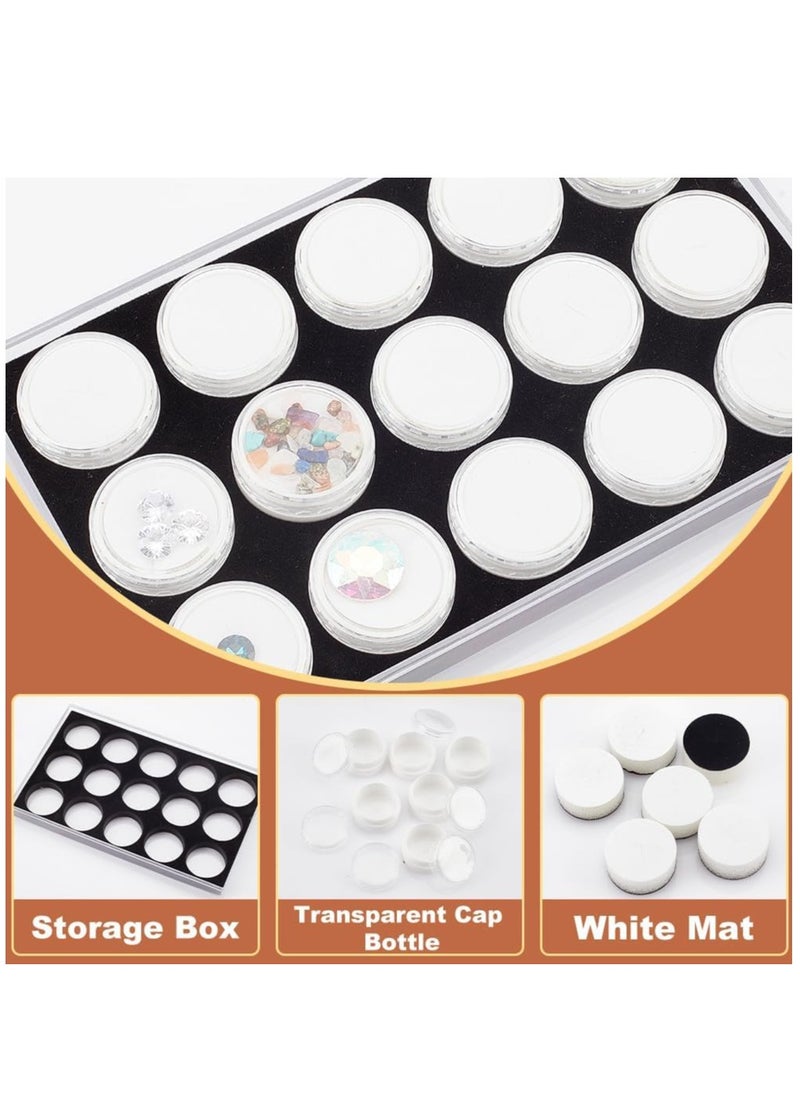 15pcs Diamond Storage Box Gem Display Case Gemstone Container Small Round Plastic Box Jewellery Organizer with Velvet for Collectibles Rhinestone Crystal Small Items
