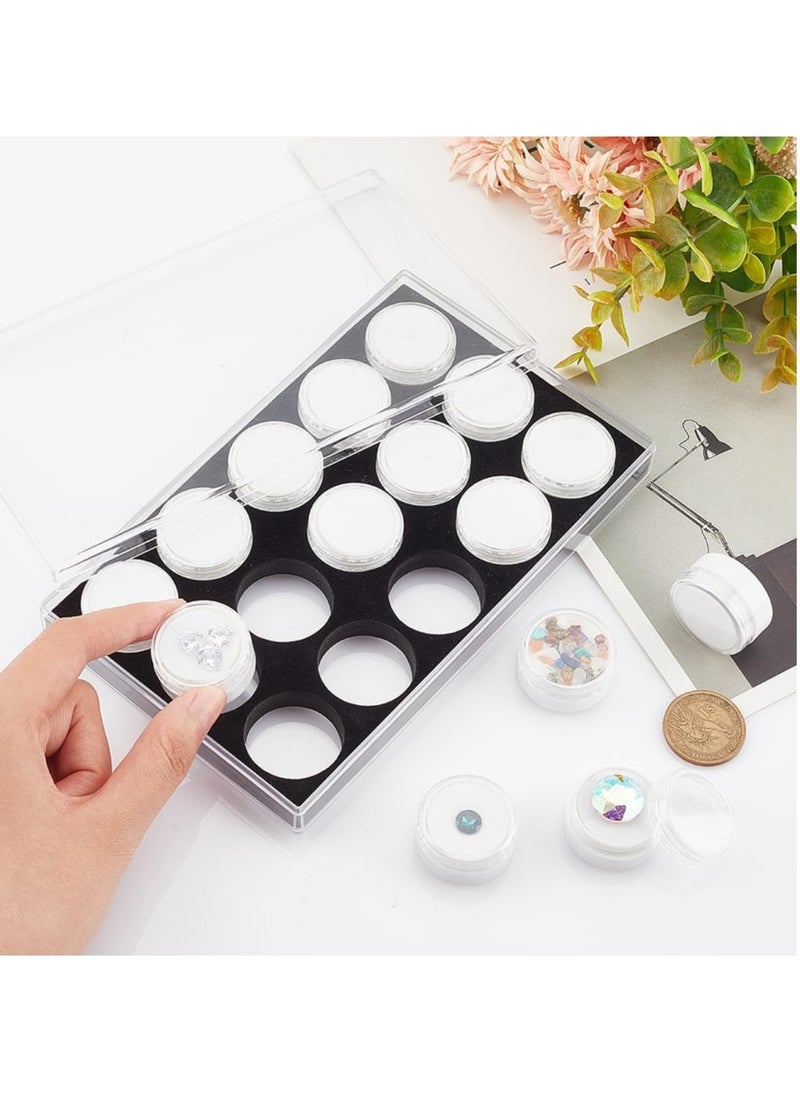 15pcs Diamond Storage Box Gem Display Case Gemstone Container Small Round Plastic Box Jewellery Organizer with Velvet for Collectibles Rhinestone Crystal Small Items