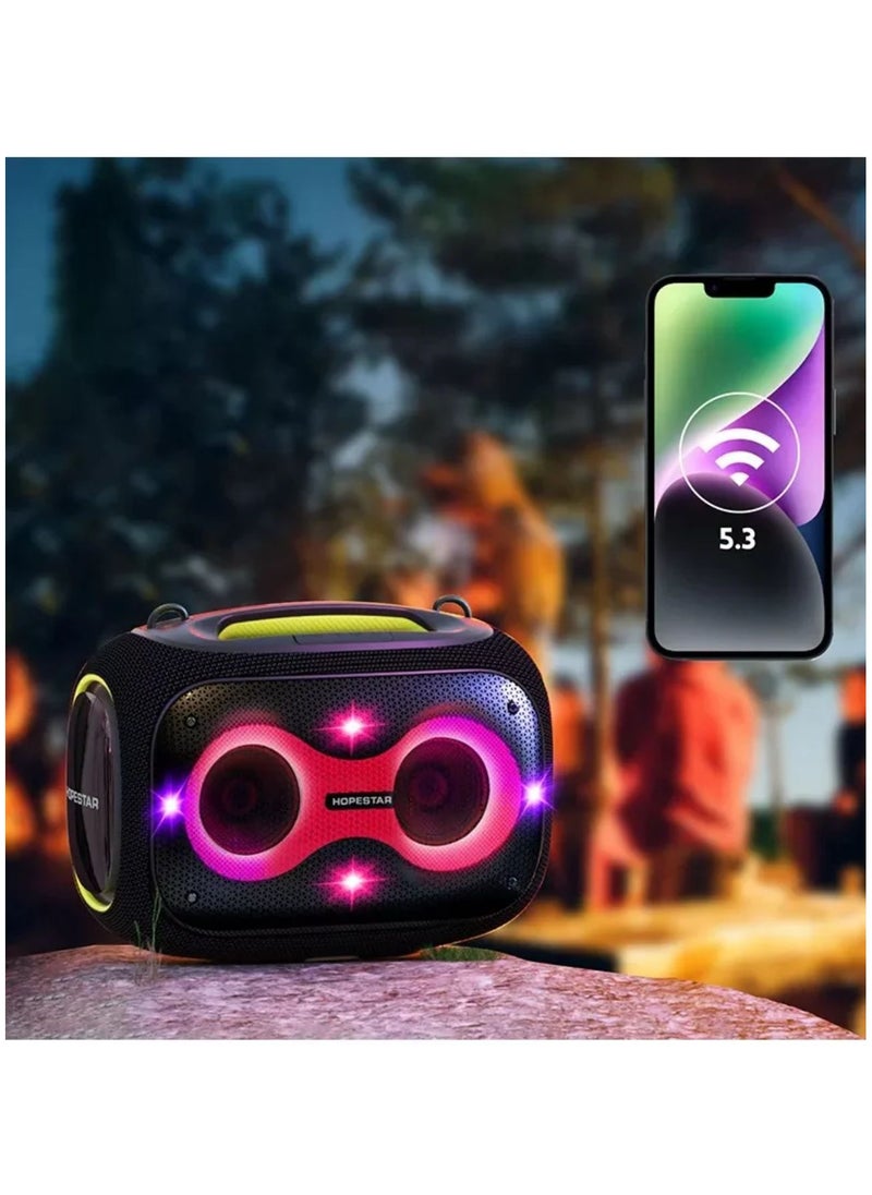 Party Box 120W Portable Bluetooth Speaker with Dual Wireless Microphones, 200W Fast Charging, IPX6 Waterproof, DSP Chip, 10-Hour Playtime, RGB Lights – Ideal for Outdoor, Karaoke, and Family Gatherings