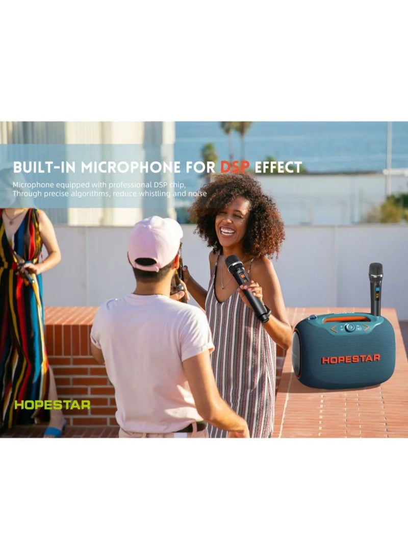 Party Box 120W Portable Bluetooth Speaker with Dual Wireless Microphones, 200W Fast Charging, IPX6 Waterproof, DSP Chip, 10-Hour Playtime, RGB Lights – Ideal for Outdoor, Karaoke, and Family Gatherings
