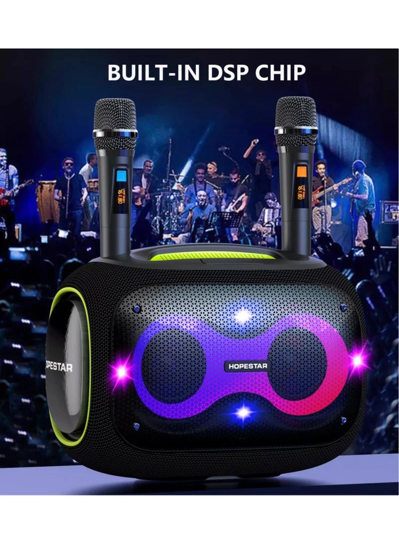 Party Box 120W Portable Bluetooth Speaker with Dual Wireless Microphones, 200W Fast Charging, IPX6 Waterproof, DSP Chip, 10-Hour Playtime, RGB Lights – Ideal for Outdoor, Karaoke, and Family Gatherings
