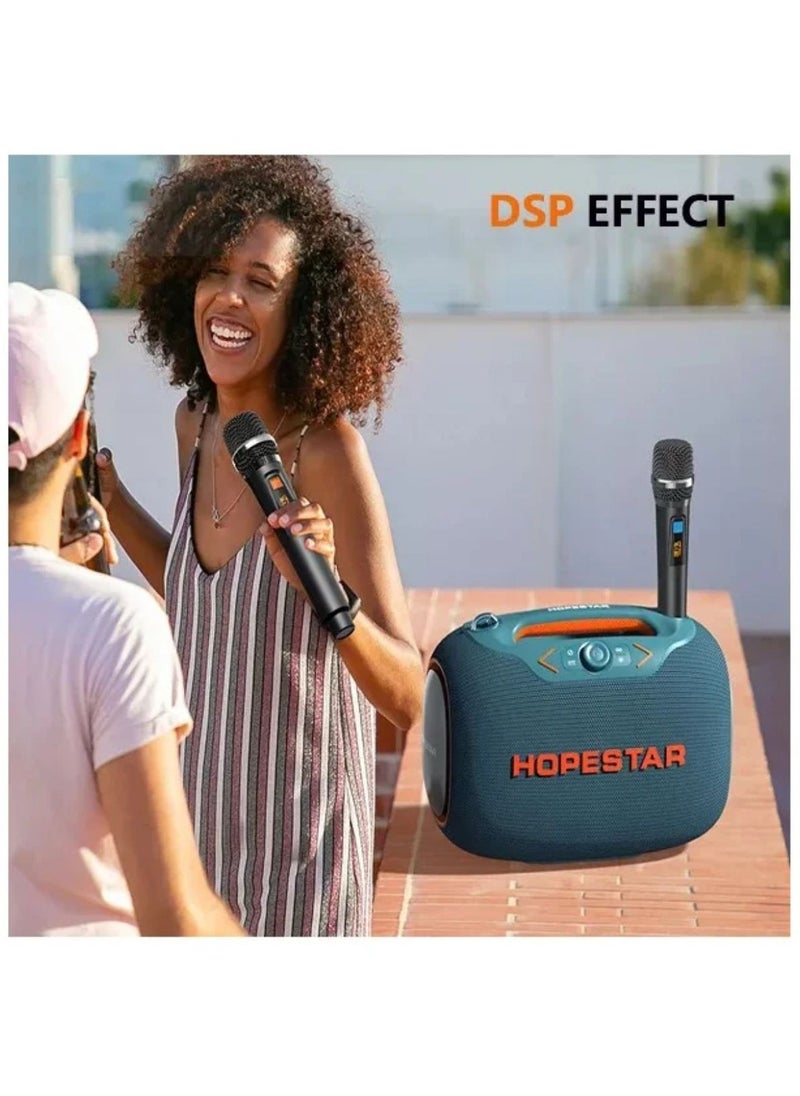 Party Box 120W Portable Bluetooth Speaker with Dual Wireless Microphones, 200W Fast Charging, IPX6 Waterproof, DSP Chip, 10-Hour Playtime, RGB Lights – Ideal for Outdoor, Karaoke, and Family Gatherings