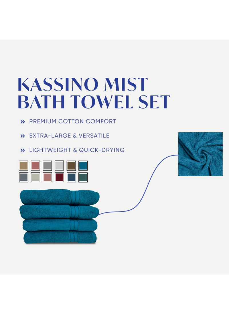 Kassino Premium Bath Towels Set - (4 Pack, 70x140 cm), 580 GSM Bath Towel,100% Combed Cotton, Soft & Quick-Dry Towels for Bathroom, Highly Absorbent, Double Stitched Hotel Quality Towels | Petrol