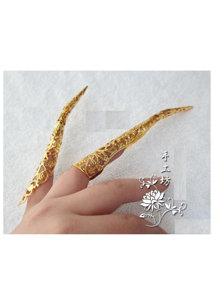Traditional Vintage Handmade Hollowed Gold False Nails 18K Gold Perfect Gift For Each Girl Wearable Nails No Glue or Stick Reusable