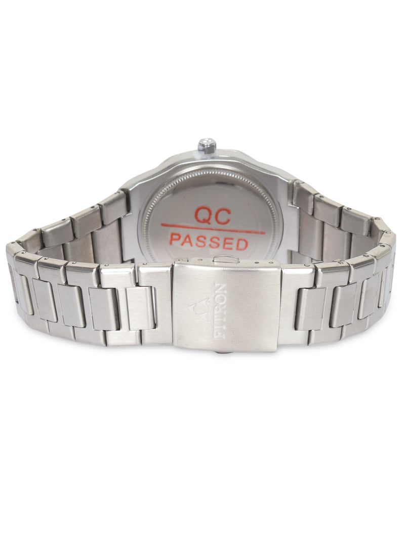 Men's Silver Wrist Watch with Black Dial, Arabic Numbers and Date