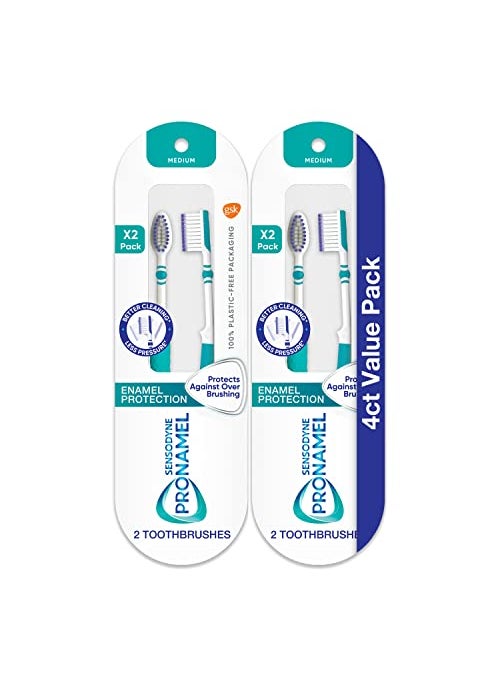 Sensodyne Pronamel Medium Toothbrush, Provides Tooth Enamel Protection and Cleans Better with Less Pressure - 4 Count