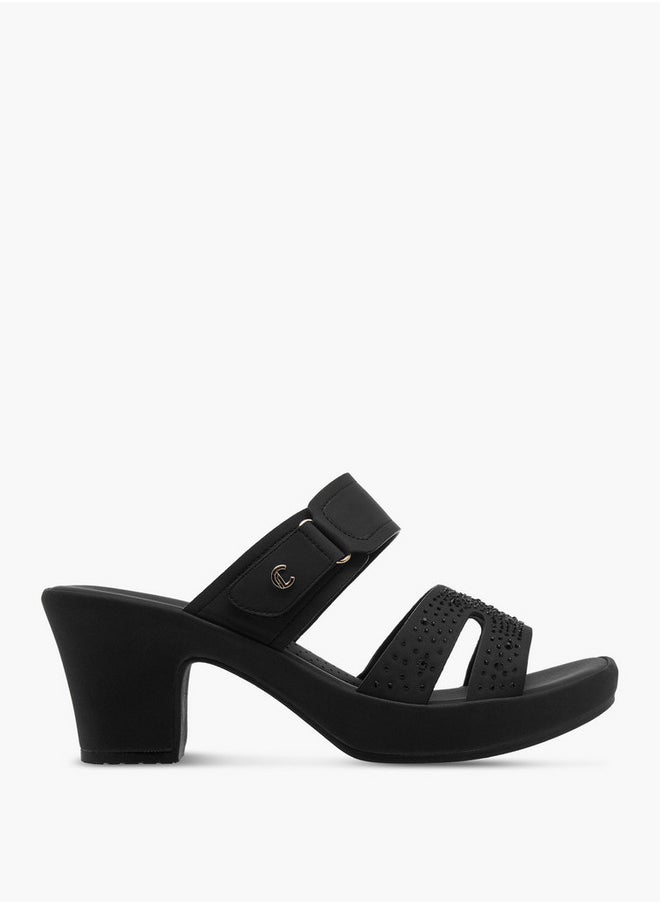 Women's Embellished Slip-On Cross Strap Sandals with Block Heels