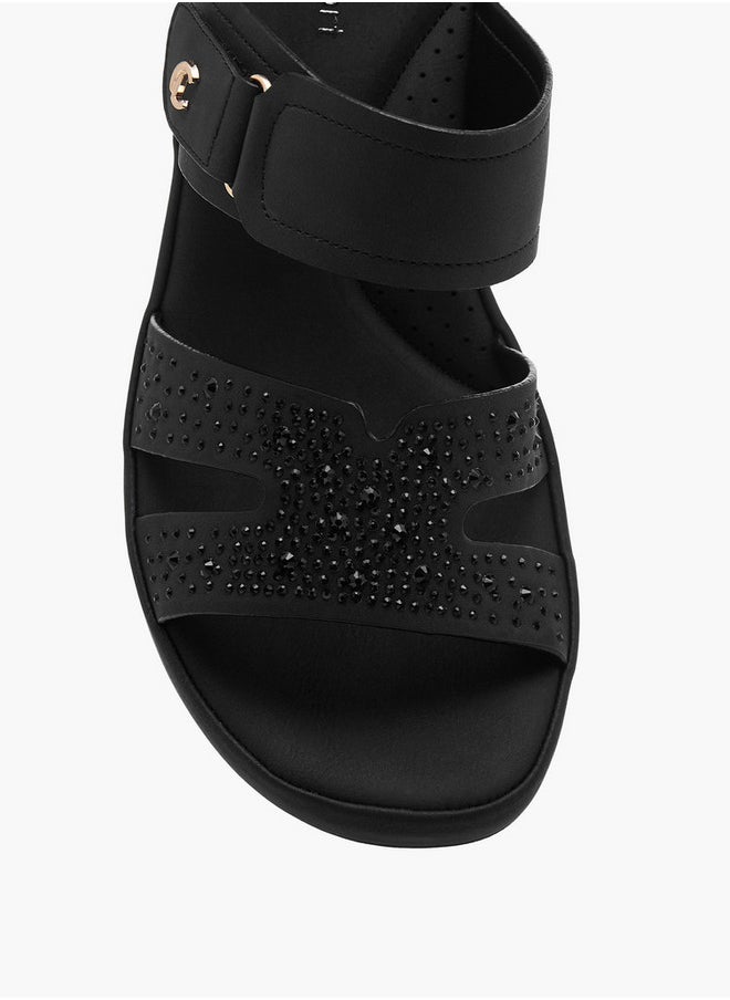 Women's Embellished Slip-On Cross Strap Sandals with Block Heels