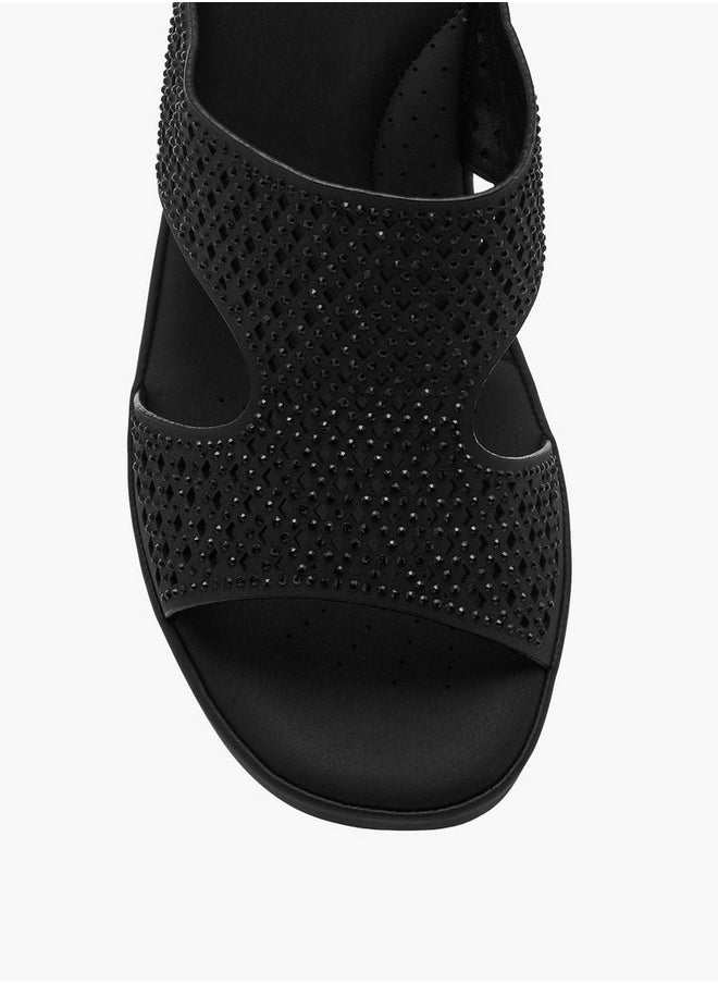 Women's Laser Cut Detail Slip-On Sandals with Block Heels