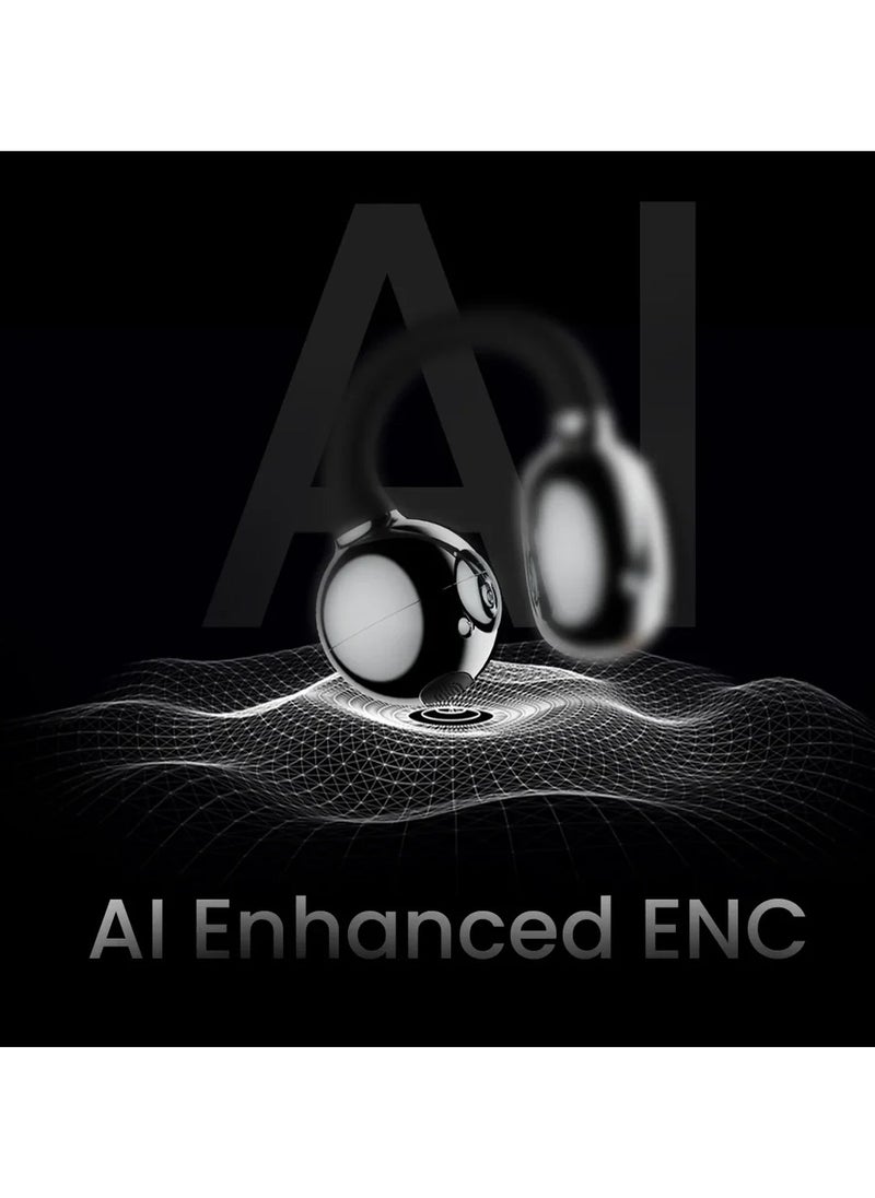 FlexClip Open-Ear Wireless Earbuds, Black, 30-Hour Playtime, AI ENC Noise Cancellation