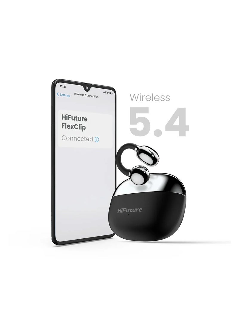 FlexClip Open-Ear Wireless Earbuds, Black, 30-Hour Playtime, AI ENC Noise Cancellation