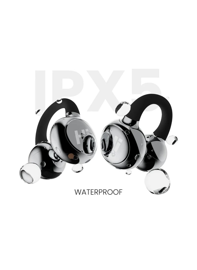 FlexClip Open-Ear Wireless Earbuds, Black, 30-Hour Playtime, AI ENC Noise Cancellation