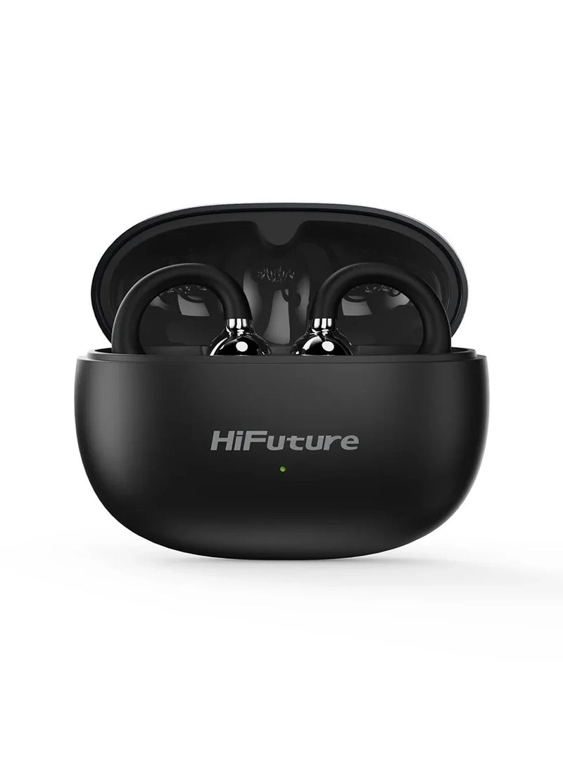 FlexClip Open-Ear Wireless Earbuds, Black, 30-Hour Playtime, AI ENC Noise Cancellation