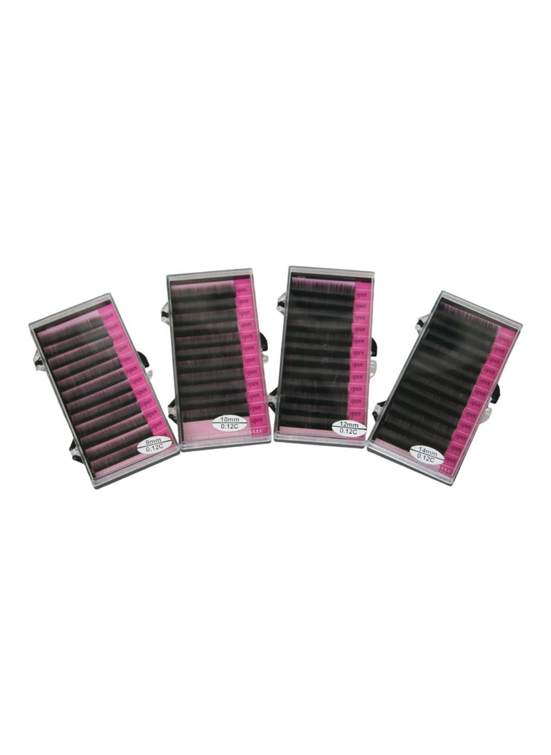 Eyelash Extensions C Curl 8-14mm Mixed Flat 4 trays Mink Lash Extensions Kit, supplies Individual Eyelashes Salon Use Black Mink False Lashes
