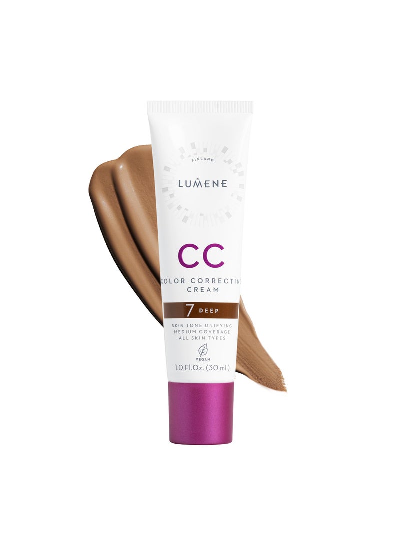 Lumene Color Correcting CC Cream - Lightweight Foundation - Medium Coverage - Redness Reducing Face Makeup for a Glowing Complexion - Vegan Formula + Suitable for All Skin Types - Deep (1 fl oz)