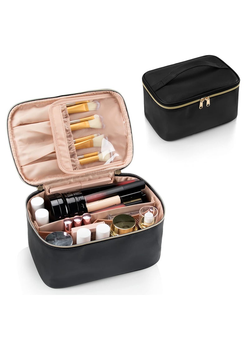 OCHEAL Makeup Bag, Portable Cosmetic Bag, Large Capacity Travel Makeup Case Organizer, Black For Women Toiletry Bag for Girls Traveling With Handle and Divider