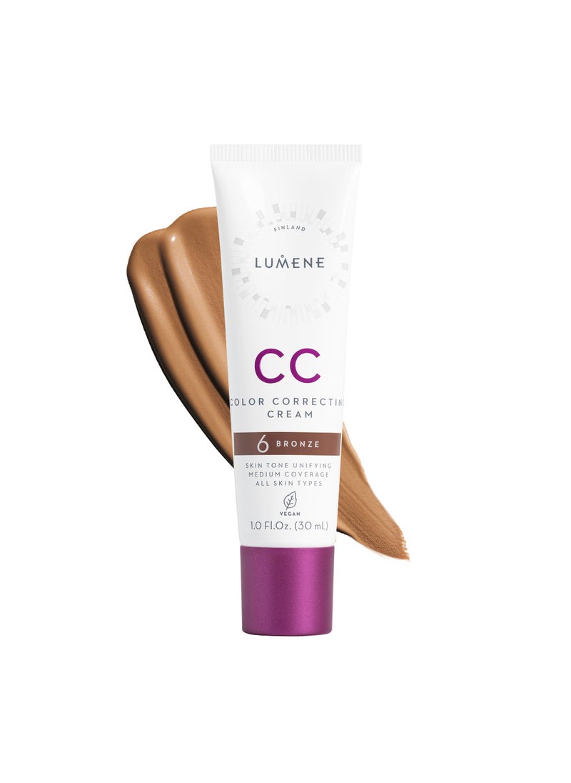 Lumene Color Correcting CC Cream - Lightweight Foundation - Medium Coverage - Redness Reducing Face Makeup for a Glowing Complexion - Vegan Formula + Suitable for All Skin Types - Bronze (1 fl oz)