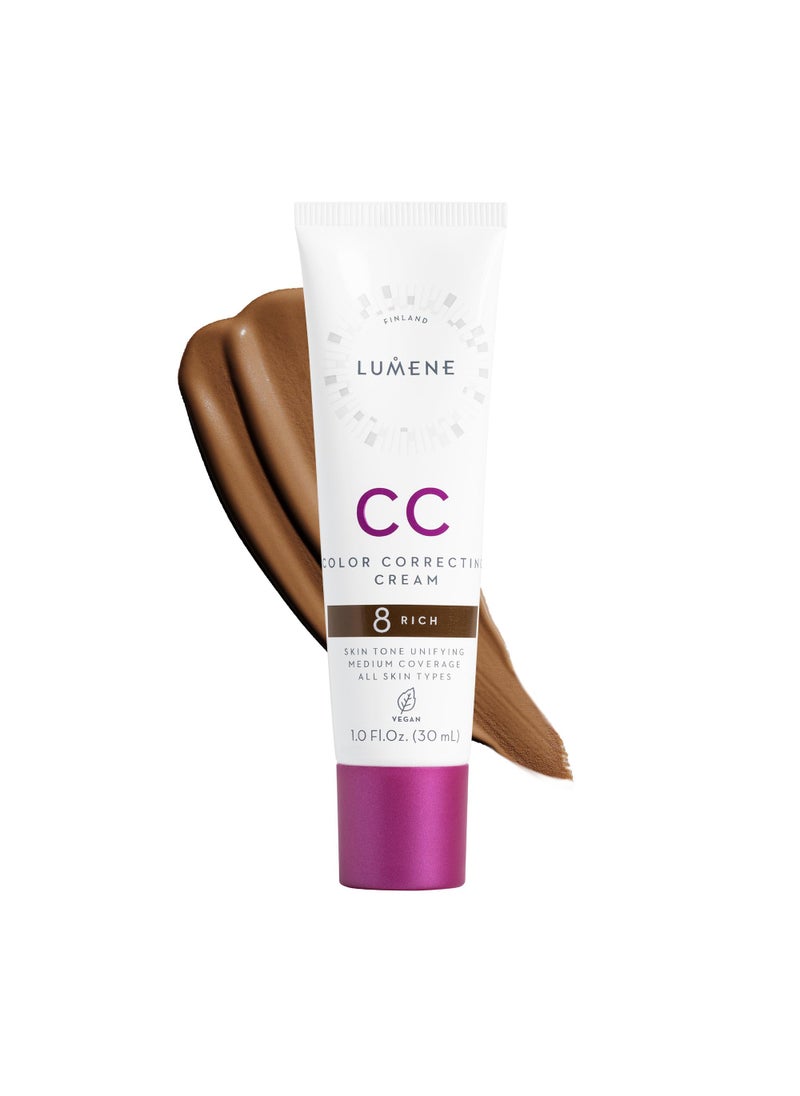 Lumene Color Correcting CC Cream - Lightweight Foundation - Medium Coverage - Redness Reducing Face Makeup for a Glowing Complexion - Vegan Formula + Suitable for All Skin Types - Rich (1 fl oz)