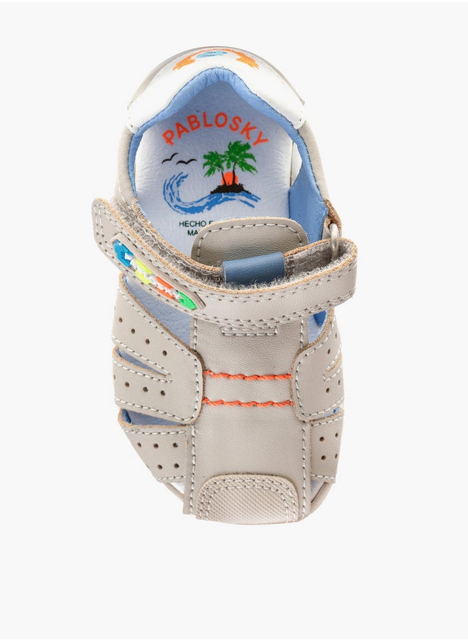 Boys' Logo Embroidered Sandals with Hook and Loop Closure