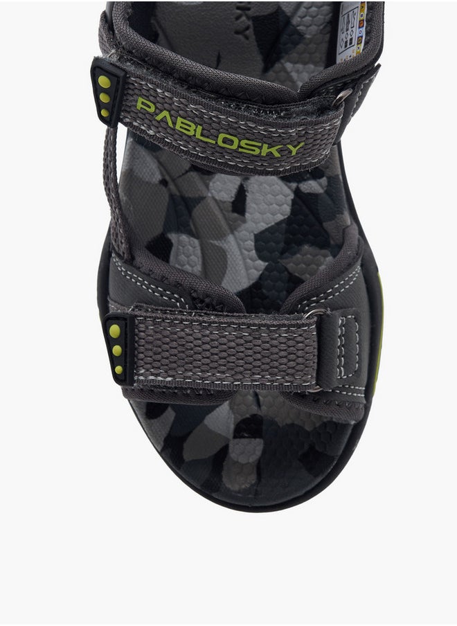 Boys' Printed Strappy Sandals with Hook and Loop Closure