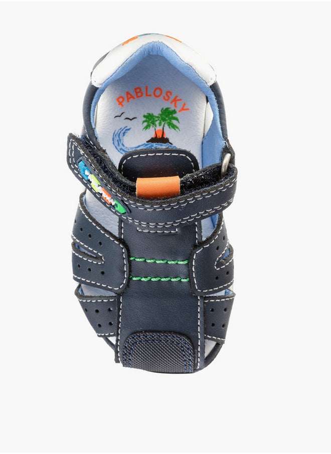 Boys' Logo Embroidered Sandals with Hook and Loop Closure