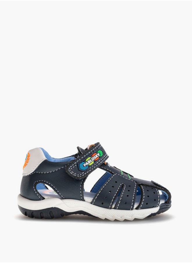 Boys' Logo Embroidered Sandals with Hook and Loop Closure