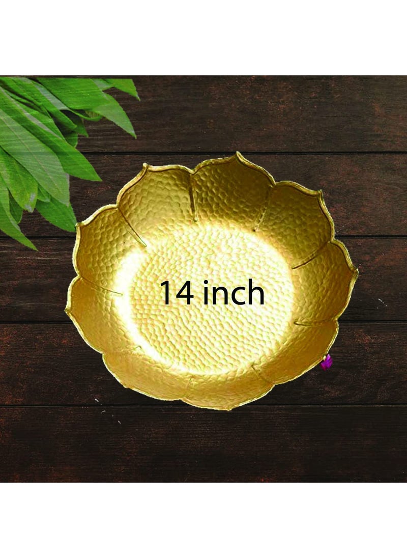 SHREE KRISHNA Handicrafts and Gallery Handcrafted Decorative Taj Design Urli/Floater Tealight Holder Bowl Set of 1 (14 Inch- Golden)