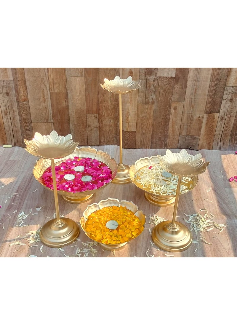 ANCH Trinagle Bowl Rose Urli Candle Stand | Home Decor and Festival Decor Urli Show Piece | Candle Stand Size -12, 14 & 16 Inch, Urli Size - 8, 10 & 12 Inch