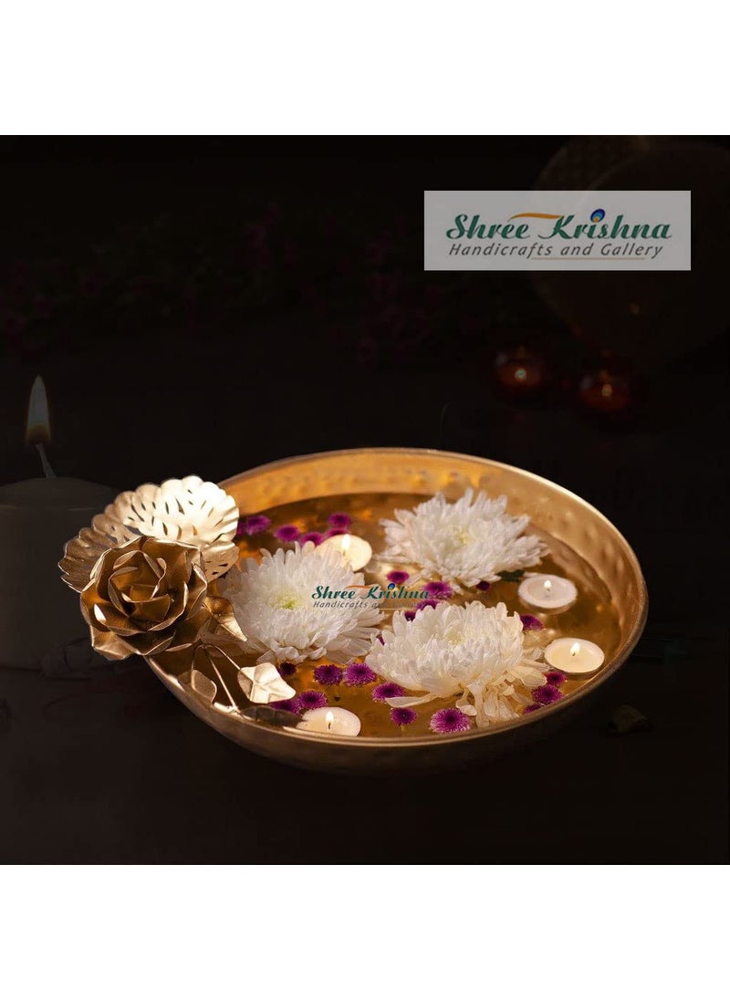 Shree Krishna Handicrafts and Gallery Combos Set of 6 -Decorative Golden Rose Flower Border Design Urli Bowl -Set of 3(14,12,10 Inch)+ Taj Urli Bowl Festive Home Decor -Set of 3(14,12,10 Inch)