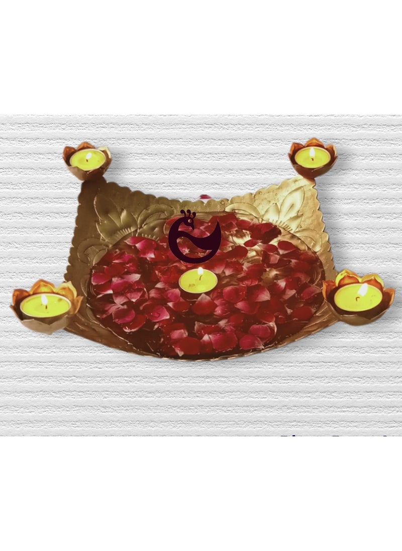 ANCH Aluminium Beautiful Handcrafted Urli Bowl with 3 Diyas | Home, Office and Table Decor | Urli Size - 12.5 Inches & Diya - 3Inch