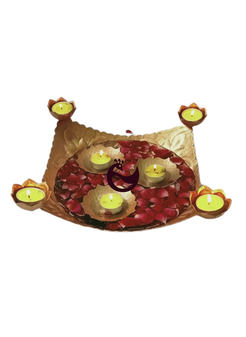 ANCH Aluminium Beautiful Handcrafted Urli Bowl with 3 Diyas | Home, Office and Table Decor | Urli Size - 12.5 Inches & Diya - 3Inch